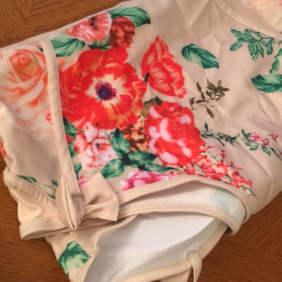 Ivory Floral One Piece Suit with Bow accents - Picture 8 of 8